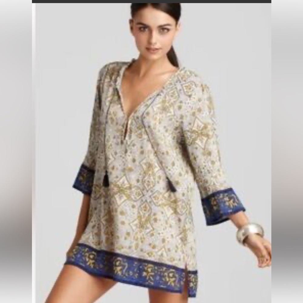 Joie à la Plage Cotton Boho Moroccan Printed Tunic Beach Cover Dress Medium